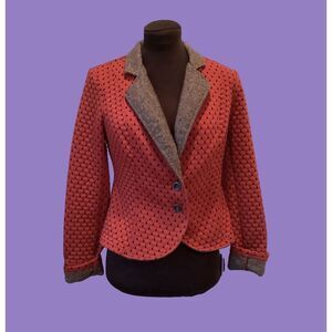 Free People Knit Red Polka-dot Blazer Jacket Sz SP